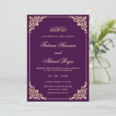  Paarse Goud Romantisch Script Moslimbruiloft Kaart (Staand voorkant)