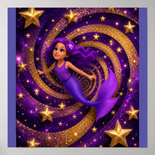 Paarse Goud Ster Meermin Optische Illusie Fantas Poster