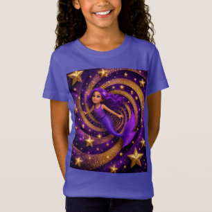 Paarse Goud Ster Meermin Optische Illusie Fantas T-shirt