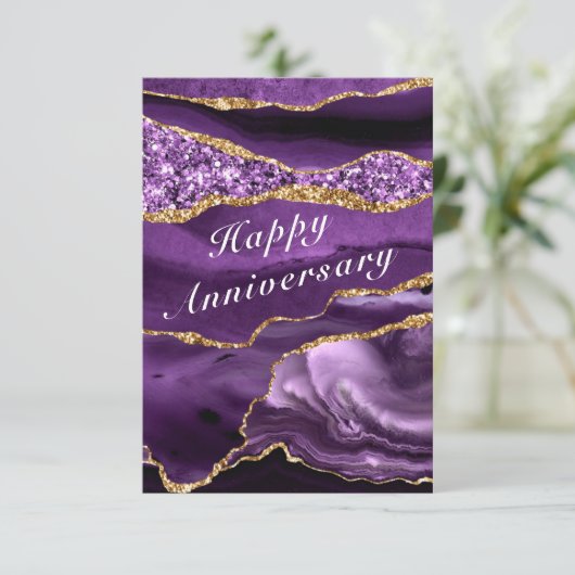 Paarse Goud Uw QR code wenst Jubileum Kaart (Staand voorkant)