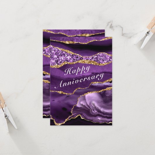 Paarse Goud Uw QR code wenst Jubileum Kaart (Voorkant / Achterkant in situ)