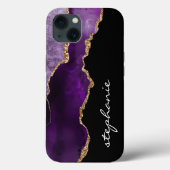Paarse Goud Waterverf Agate Gepersonaliseerd Case-Mate iPhone Case (Achterkant)