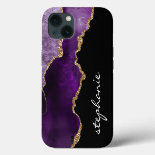 Paarse Goud Waterverf Agate Gepersonaliseerd Case-Mate iPhone Case