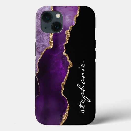 Paarse Goud Waterverf Agate Gepersonaliseerd Case-Mate iPhone Case (Achterkant)