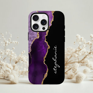 Paarse Goud Waterverf Agate Gepersonaliseerd Case-Mate iPhone Case