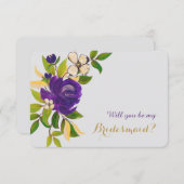 Paarse Goud Waterverf Boeket Bruidsmeisje Kaart (Voorkant / Achterkant)