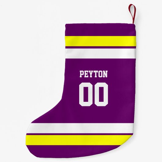 Paarse, Goud & Wit Football Team Gepersonaliseerd Kleine Kerstsok (Achterkant)