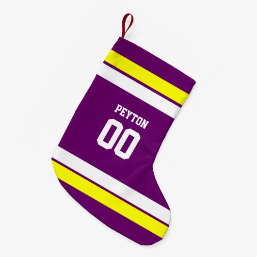 Paarse, Goud & Wit Football Team Gepersonaliseerd Kleine Kerstsok (Voorkant (Hangend))