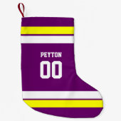 Paarse, Goud & Wit Football Team Gepersonaliseerd Kleine Kerstsok (Voorkant)