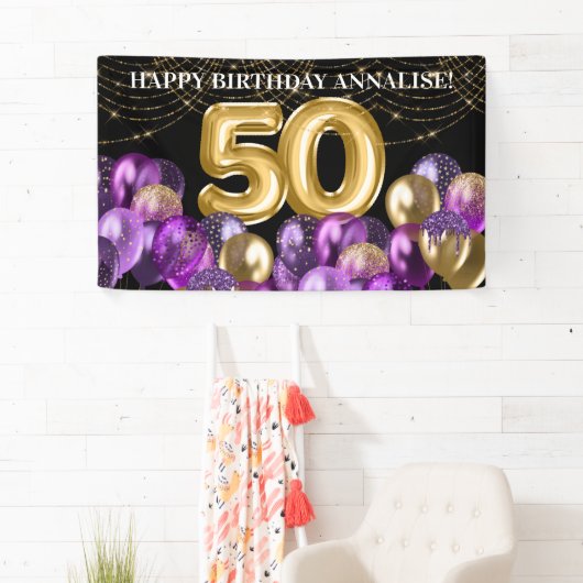 Paarse goudballonnen 500ste verjaardag spandoek (Insitu)