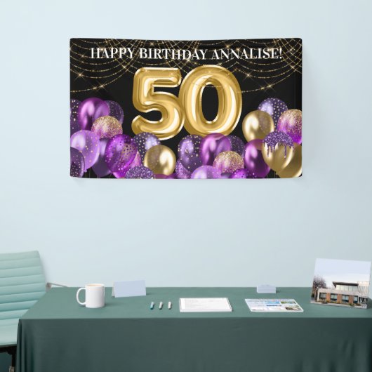 Paarse goudballonnen 500ste verjaardag spandoek (Beurs)