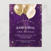 Paarse goudballonnen op uitnodiging van Birthday G (Voorkant)