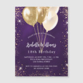 Paarse goudballonnen van Birthday luxe Magnetische Uitnodiging (Voorkant)