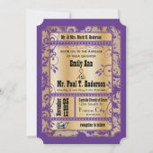 Paarse goudbijtende  Ticket Wedding Kaart (Voorkant)