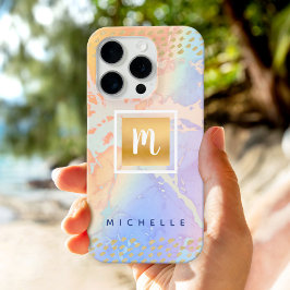 Paarse goudblauwe waterverf moderne monogram iPhone 16 pro hoesje