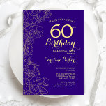 Paarse goudbloem 60e verjaardag van de geboorte kaart<br><div class="desc">Paarse goudbloem 60ste uitnodiging van de Birthday Party. Minimalistisch modern design met botanische contouren, faux Gold folie en typografie scriptlettertype. Eenvoudige trendy nodigt een perfecte kaart uit voor een stijlvolle feestdag in het vrouw. Kan op elke leeftijd worden aangepast. Uitnodigingen op Zazzle afdrukken of sjabloon voor digitaal afdrukken direct downloaden....</div>