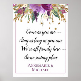 Paarse goudbloem Geen zegelplan bruiloft bord Poster