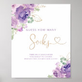 Paarse goudbloem Hoeveel sokken baby shower Poster (Voorkant)