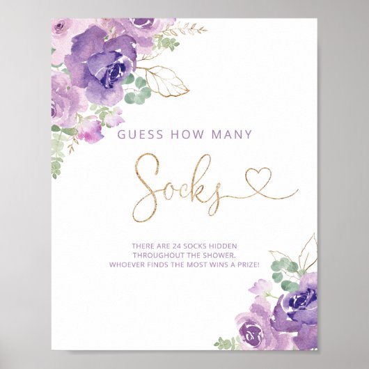 Paarse goudbloem Hoeveel sokken baby shower Poster (Voorkant)