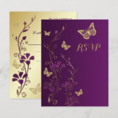 Paarse, goudbloem met Butterflies Reply Card Kaart (Voorkant / Achterkant)