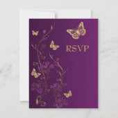Paarse, goudbloem met Butterflies Reply Card RSVP Kaartje (Voorkant)