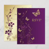 Paarse, goudbloem met Butterflies Reply Card RSVP Kaartje (Voorkant / Achterkant)