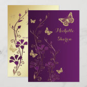Paarse goudbloem met Buttterflies Bat Mitzvah Kaart (Voorkant / Achterkant)