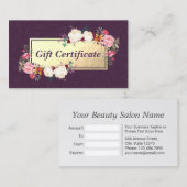 Paarse goudbloem Salon Boutique Gift Certificate Kortingskaartje (Voorkant / Achterkant)