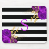 Paarse goudbloem zwart witte strepen muismat (Voorkant)
