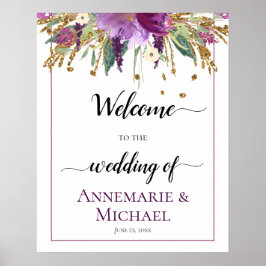 Paarse goudbloemen welkom bij gebarentaal poster