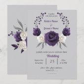 Paarse goudbloemen, zilvergrijs bruiloft kaart (Voorkant / Achterkant)