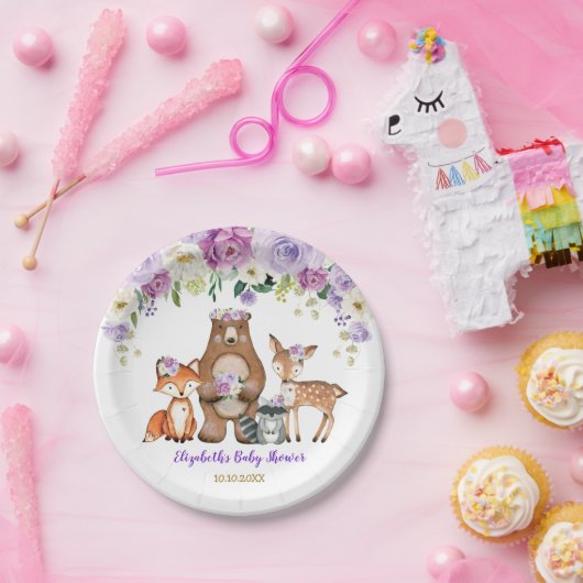 Paarse goudbossen papieren bordje (Feest)