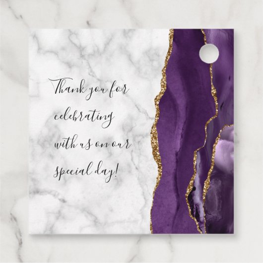 Paarse goudbruidmarmer bedankjes labels (Achterkant)