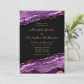 Paarse goudbruine marmer Agate Wedding Kaart (Staand voorkant)