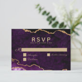 Paarse goudbruistoeperij RSVP kaartje (Staand voorkant)