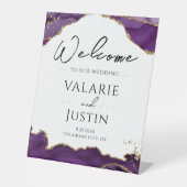 Paarse goudbruistoestel voor bruistabels reclamebord met voetstuk (Voorkant)