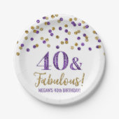 Paarse goudConfetti 40 en Fabulous Birthday Papieren Bordje (Voorkant)