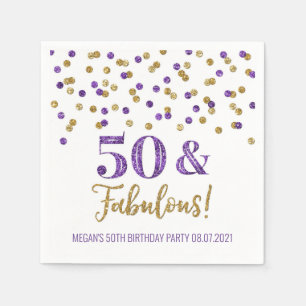 Paarse goudConfetti 50 en feestdag Servet