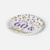 Paarse goudConfetti 60 en Fabulous Papieren Bordje (Gekanteld)