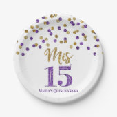 Paarse goudConfetti Mis 15 Quinceanera Papieren Bordje (Voorkant)