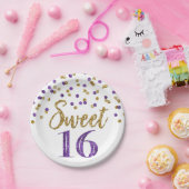 Paarse goudConfetti Sweet 16 Birthday Party Papieren Bordje (Feest)