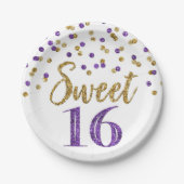 Paarse goudConfetti Sweet 16 Birthday Party Papieren Bordje (Voorkant)