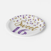 Paarse goudConfetti Sweet 16 Birthday Party Papieren Bordje (Gekanteld)