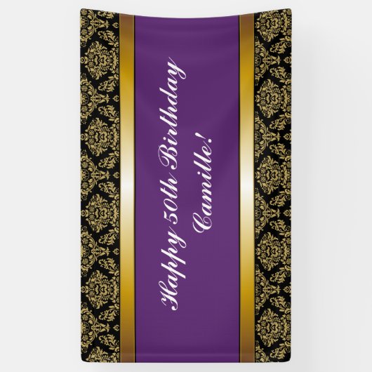 Paarse gouddamper op jaardag spandoek (Verticaal)