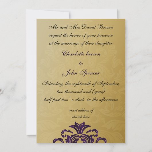 paarse goudelegantie trouwuitnodiging kaart (Achterkant)