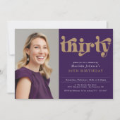 Paarse gouden 30e verjaardagsfeestje kaart (Voorkant)