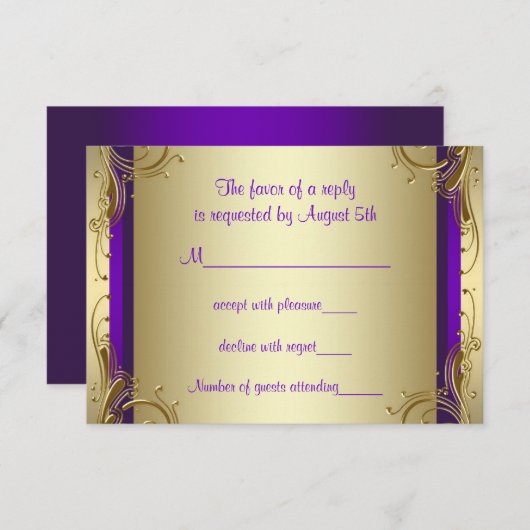 Paarse Gouden 50e Huwelijksjubileum Feest RSVP (Voorkant / Achterkant)