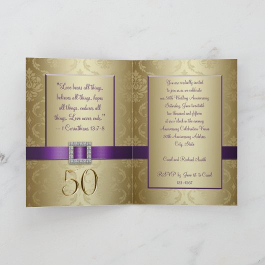 Paarse Gouden 50ste Uitnodiging 2 van het Jubileum (Binnen)