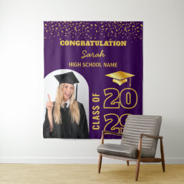 Paarse & Gouden Aangepaste Afstuderen Achtergrond Wandkleed