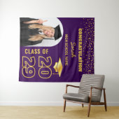 Paarse & Gouden Aangepaste Afstuderen Achtergrond  Wandkleed (In Situ (horizontaal))